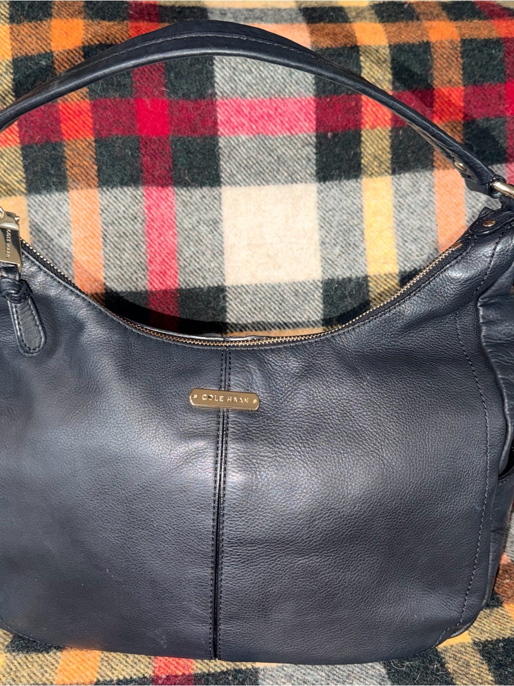 Cole Haan Black Leather Hobo Shoulder Bag Gold Hardware